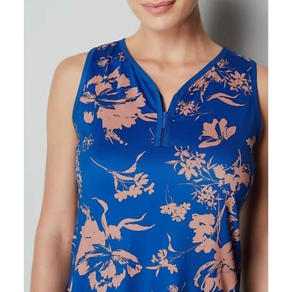 J.JILL  Sleeveless Active Dress Short Sz XS Blue Peach Floral 1/4 Zip Knit Beach - Picture 4 of 10